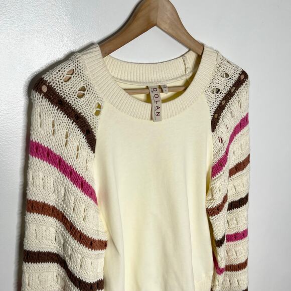 Dolan Cream Sweater with Pink and Brown Stripes - Picture 4 of 10